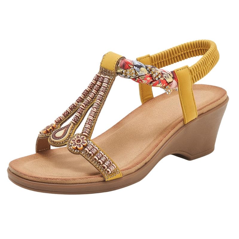 SACHUI® Women Summer High Heel Sandals | Elastic Band PU Lightweight Round Toe TPR Sole