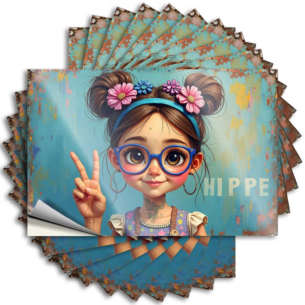 Colorful Hippie Girl with Flower Hair Accessories Helmet Crazy - Playroom Decor Saying Self Adhesive Sticker(6X9CM)