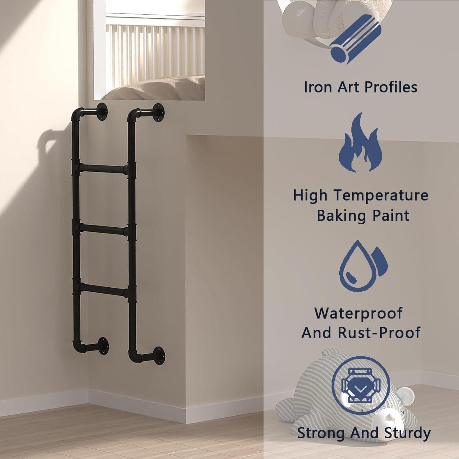 Egress Ladder - Escalera de metal resistente para seguridad de emergencia en el hogar, escalera de escape de incendios de hierro forjado negro con kit, 1,4 m