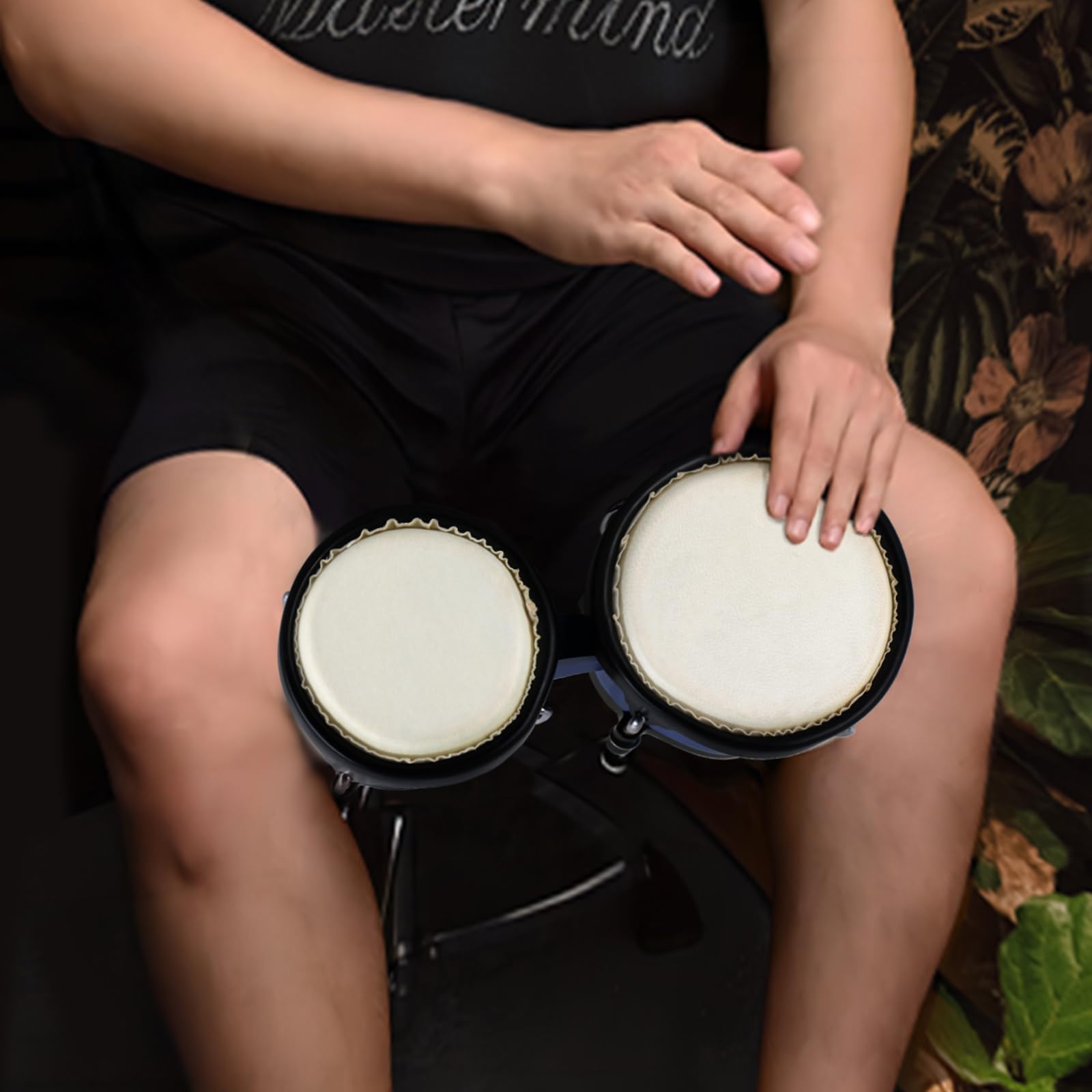 Bongo Drum - Juego de bongos de 10 y 12,7 cm para adultos, principiantes, con concha de madera, color azul | Natural Animal Hides - Bongos de percusión con llave de afinación de bolsa