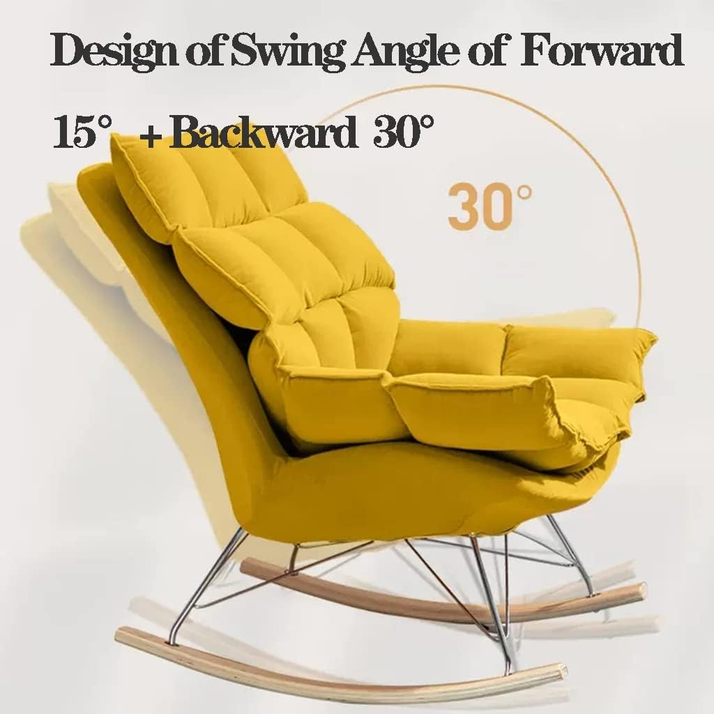 MEHWSUR Relax Rocking Chair Fabric Upholstered Glider Rocker Accent Chair with Thick Padded Cushion and Wood Legs Leisure Relaxing Chair for Nursery/Living Room (Color : Yellow)