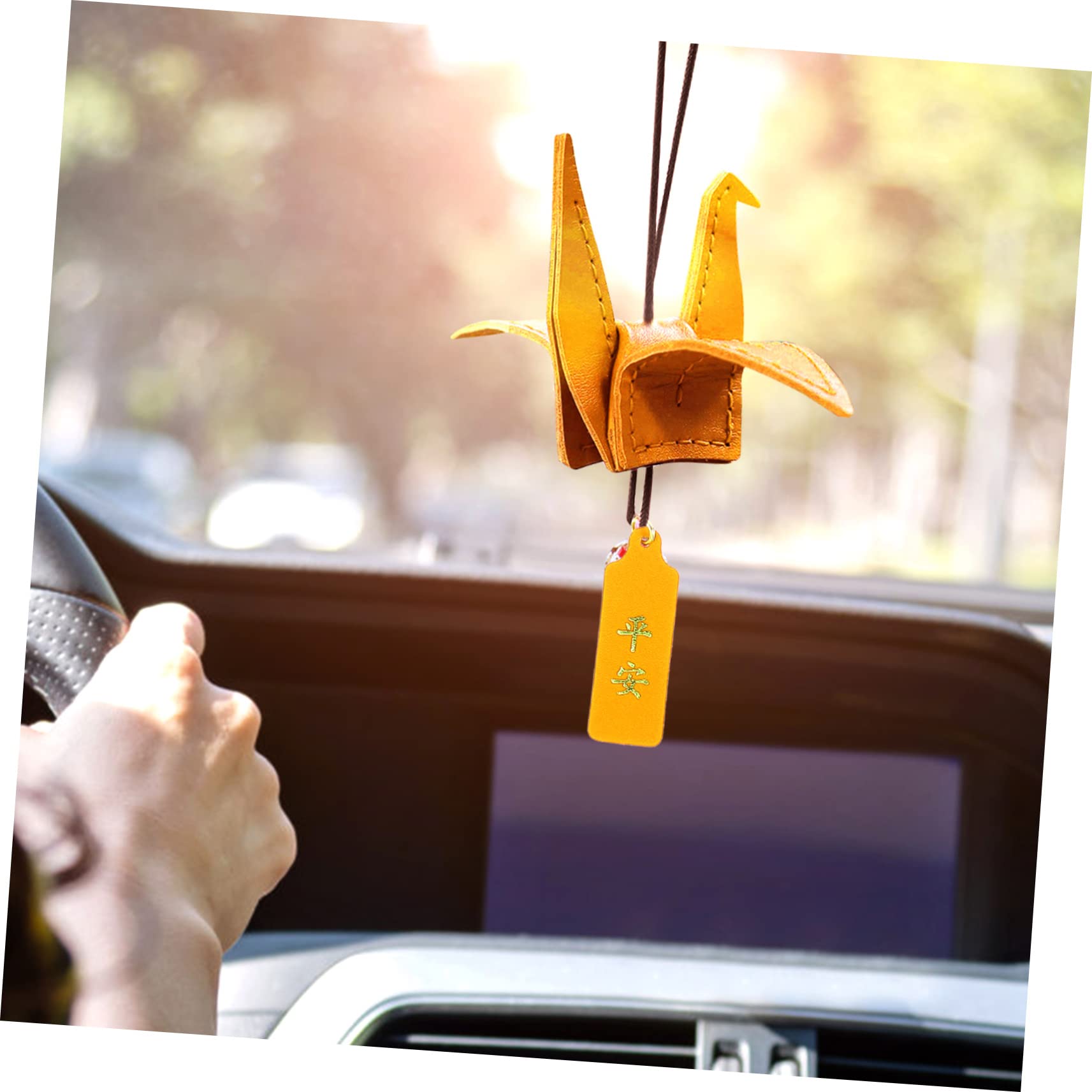 JOINPAYA Selbstgemachtes Nähset für Autoanhänger mit Pu-leder in Khaki Handgefertigtes Origami Vogel Bastelmaterial für Zuhause und Laden zum Nähen für Anfänger