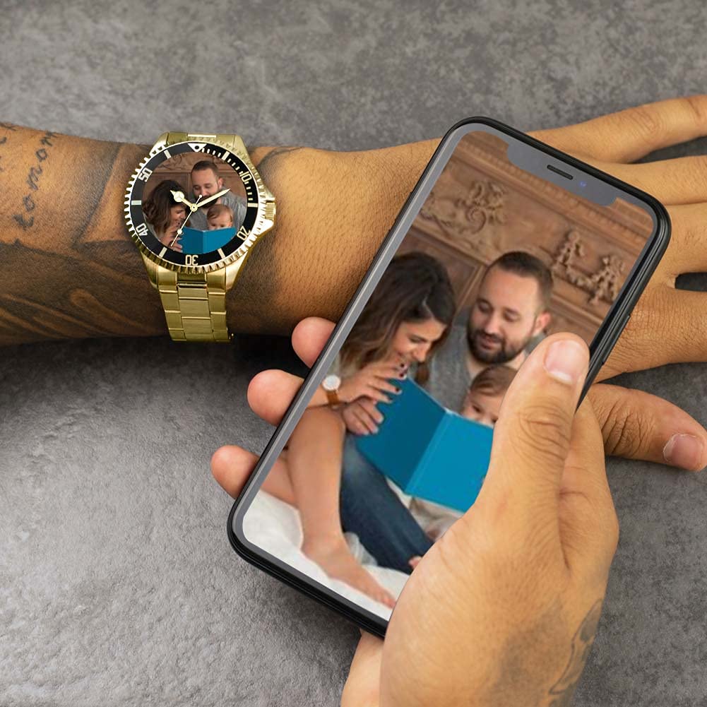 Regalos fotográficos Personalizados grabables para Hombres y niños, Reloj analógico con Movimiento de Cuarzo, Reloj