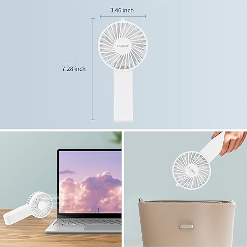 Miniatura 7 de Ventilador de mano, ventilador portátil personal de 3 velocidades, ajustable, cordón extraíble, recargable por USB, funciona con pilas, ventilador