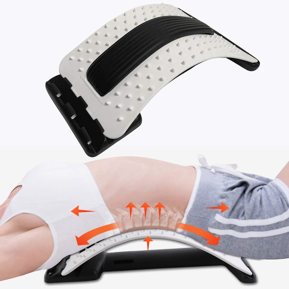 Acupressure Back Strether ,Multi-Level Back Stretching Device Lumbar Support for Spinal Sciatica Scoliosis Yoga, Lower Back Traction Massager for Pain Relief (Black,White)