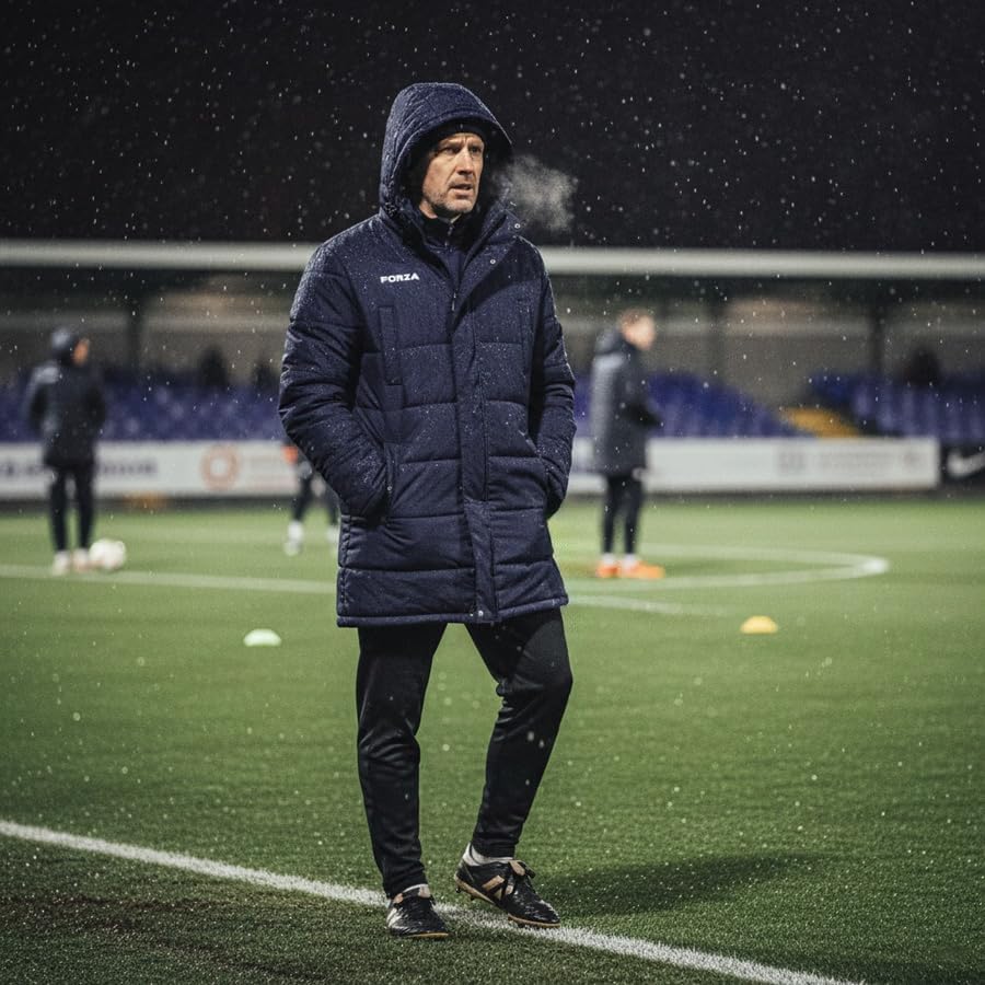 FORZA Longline Padded Bench Coat – Water-Repellent Insulated Winter Sideline Jacket with Hood for Soccer Training