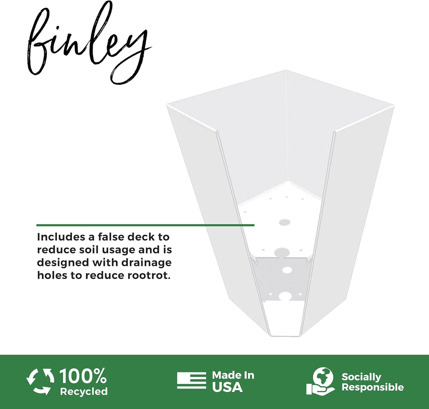 Bloem Tall Finley Tapered Square Planter: 20" - Casper White - Matte Textured Finish, 100% Recycled Plastic Pot, for Indoor and Outdoor Use, Gardening, 5 Gallon Capacity