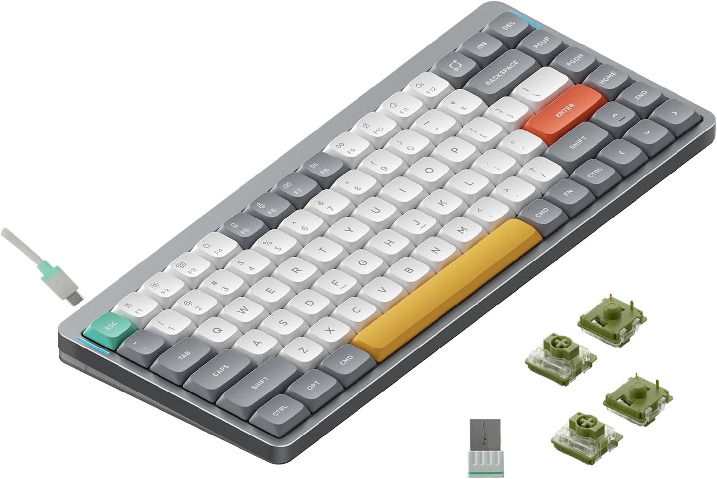Air75 V2 Portable 75% Mechanical Keyboard,Wireless Keyboard,Supports Bluetooth/2.4G/USB-C RGB Bluetooth Keyboards,Compatible with Windows/Mac OS/Linux Systems Grey-Gateron Moss Switch