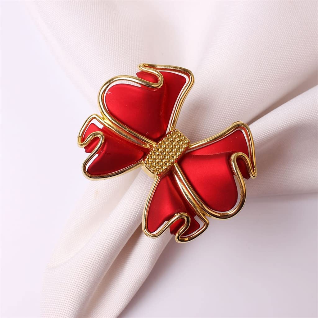 Weihnachten rote Schleife Serviettenringe Schnalle mit Diamant Tischdekoration Weihnachten Gold Serviettenhalter Urlaub Party Tischdekoration (D Einheitsgröße)