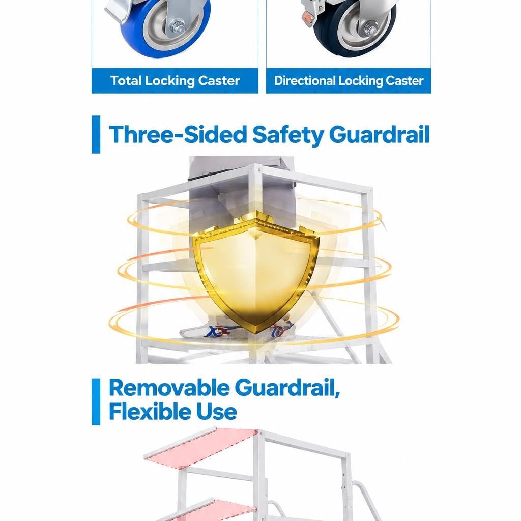 Escalera Móvil con Ruedas y Barandilla de Seguridad