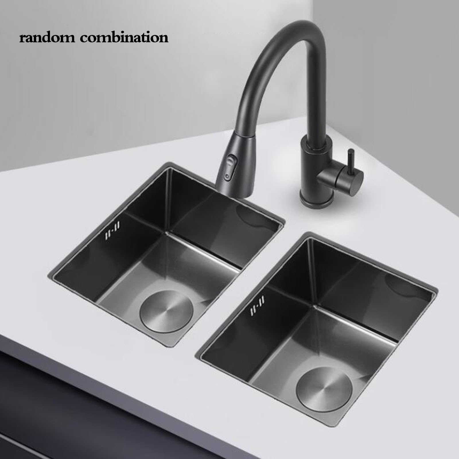 Lavello a sifone singolo con rubinetto estraibile per cucina e bagno, mini lavello per lavaggio a mano, lavello da bar per camper, piano di lavoro, lavello integrato, acciaio nero, 45 x 40 x