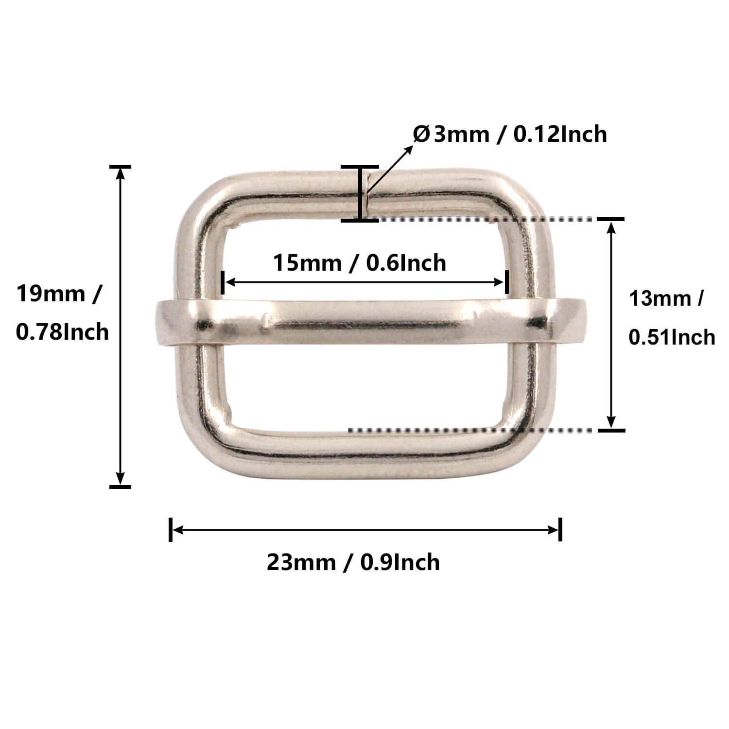 BIKICOCO Metal Slide Adjuster Buckle Tri-Glides with Movable Center Bar, for Straps 5/8 x 1/2 Inch, Silver, Pack of 50 - Image 2