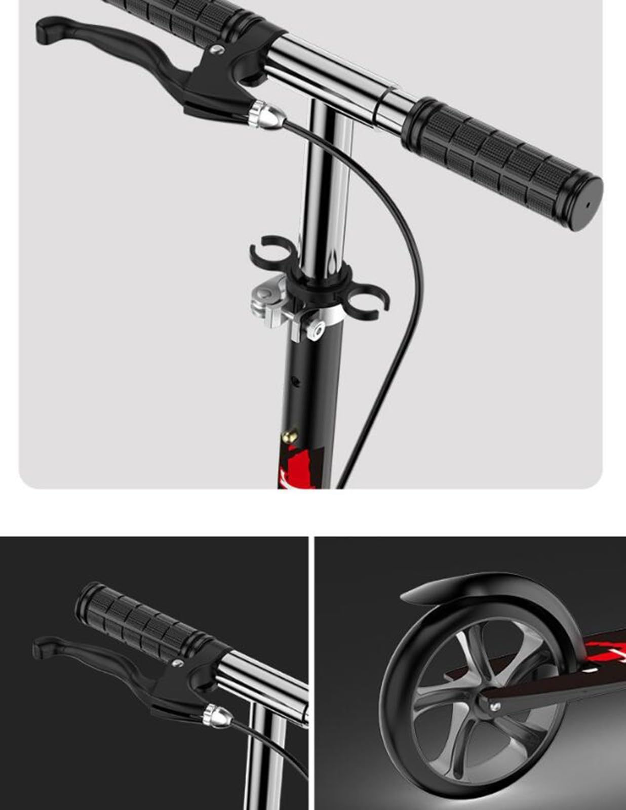 Scooter Plegable FáCil, Rueda De Goma Maciza, Altura Ajustable En 4 Niveles, Pedales Agrandados Y Ensanchados, Capacidad De Carga De 100 Kg, para Adolescentes Y Adultos Black
