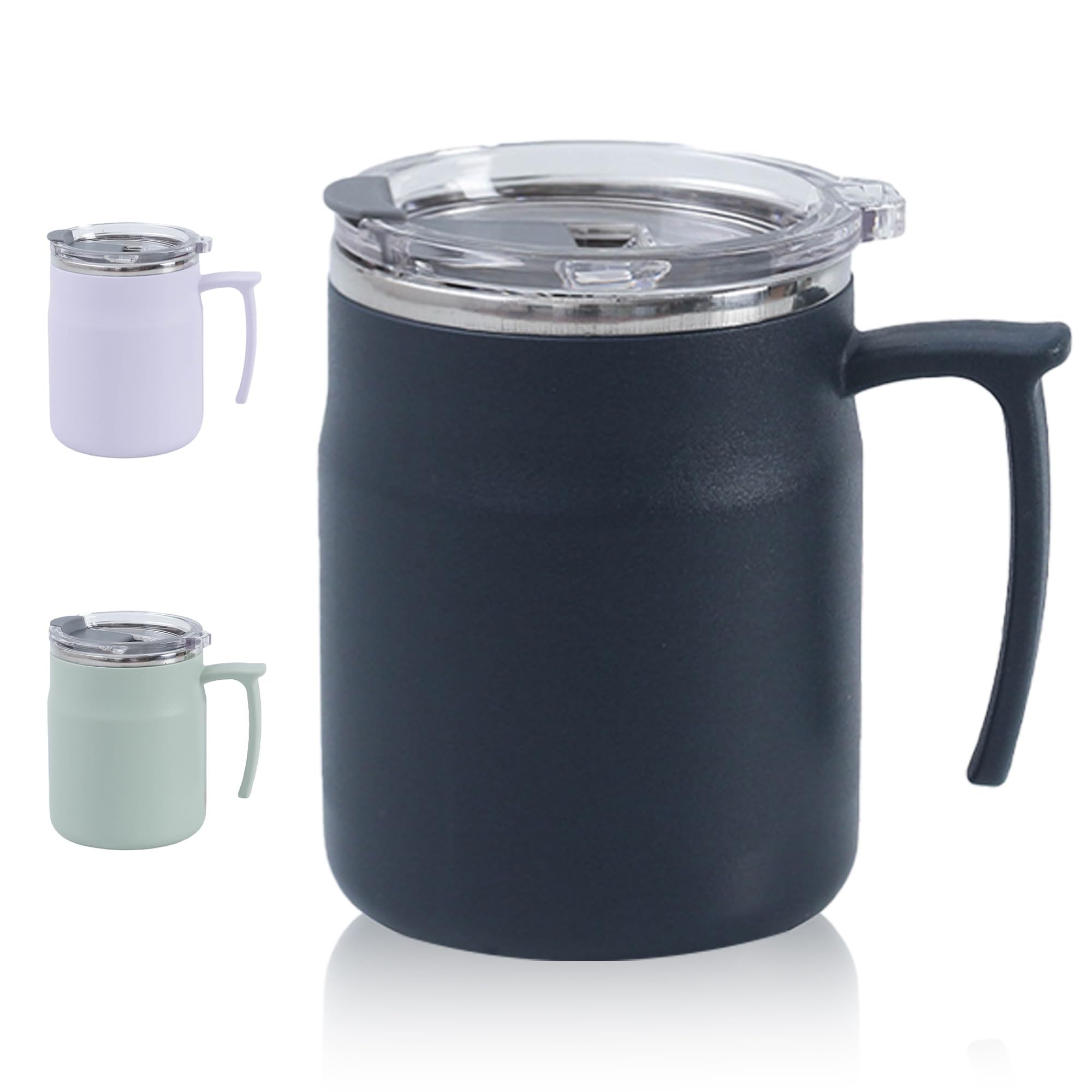 AmzDaKai Thermal Travel Mug, Insulated Coffee Mug, Travel Mug with Handle, Large-Capacity Portable Camping Mug– 500ml Double-Wall Vacuum Stainless Steel, Hot & Cold Beverage (Navy Blue)