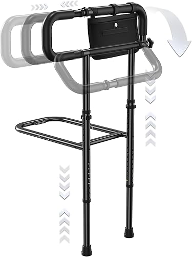 Barandilla de Seguridad Plegable para Cama para Ancianos, Mango de Asistencia para Cama de Altura Ajustable con Reposabrazos Extensible, Barandillas
