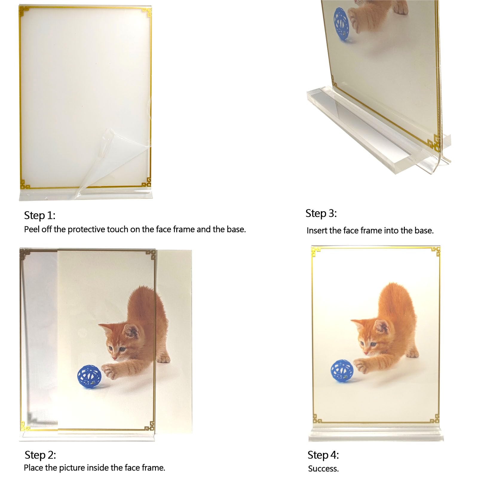 Ashoaza Set di 4 Espositore Plexiglass A4, Espositore Pubblicitario Telaio d'oro, Acrilico Trasparente Cavalletto da Tavolo, Supporto per Menu, Porta Documenti a4