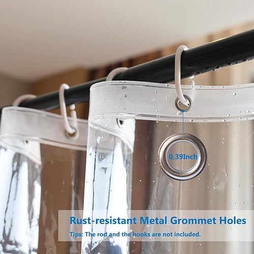 Miniatura 4 de Cortina de ducha corta de 60 pulgadas de largo, 72 x 60 pulgadas, vinilo grueso transparente, impermeable, juego de cortinas de ducha cortas con 3