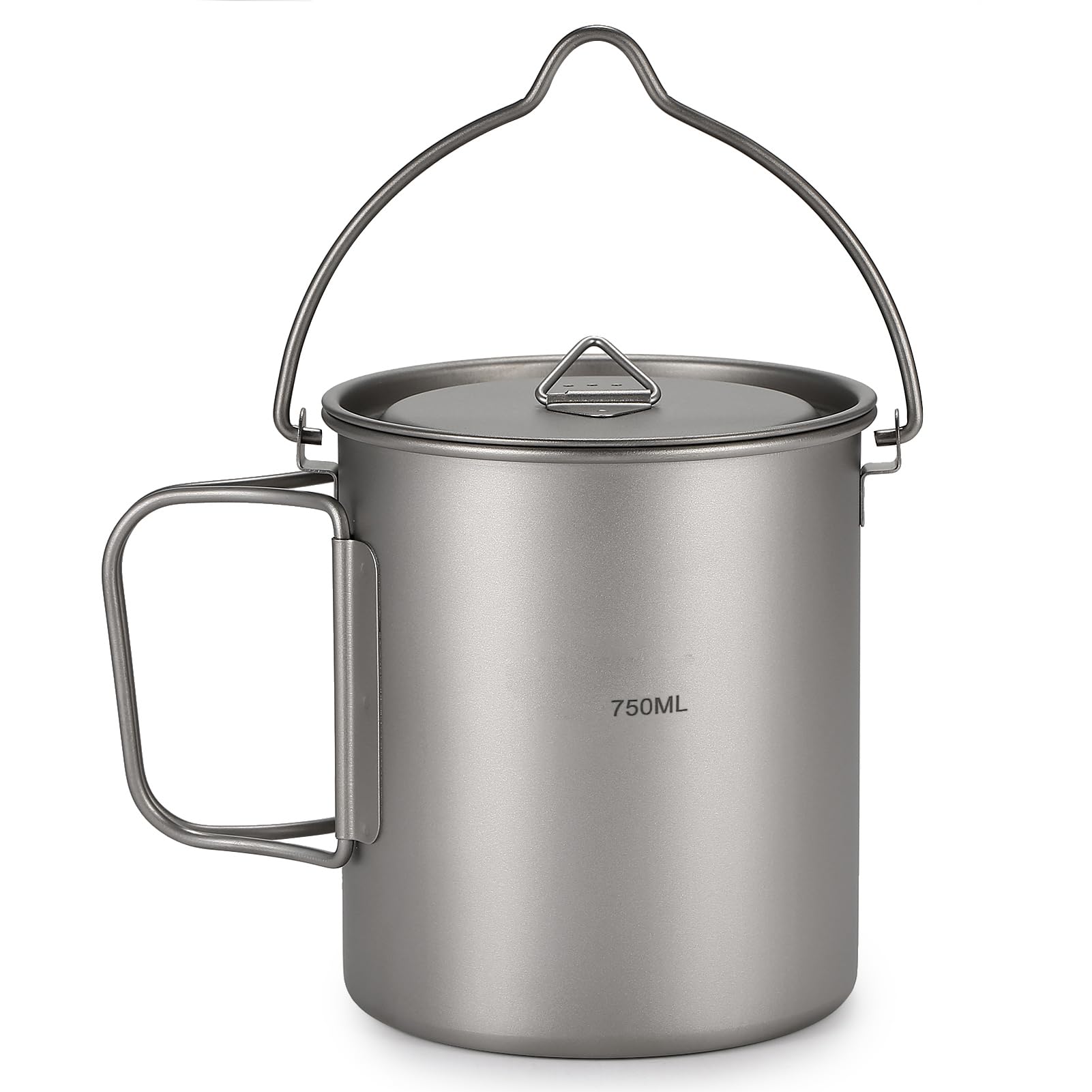 HUIOP Ultraleichter 750 ml Titan-Topf, tragbarer Titan-Wasserbecher mit Deckel und faltbarem Griff, Outdoor, Camping, Kochen, Picknick