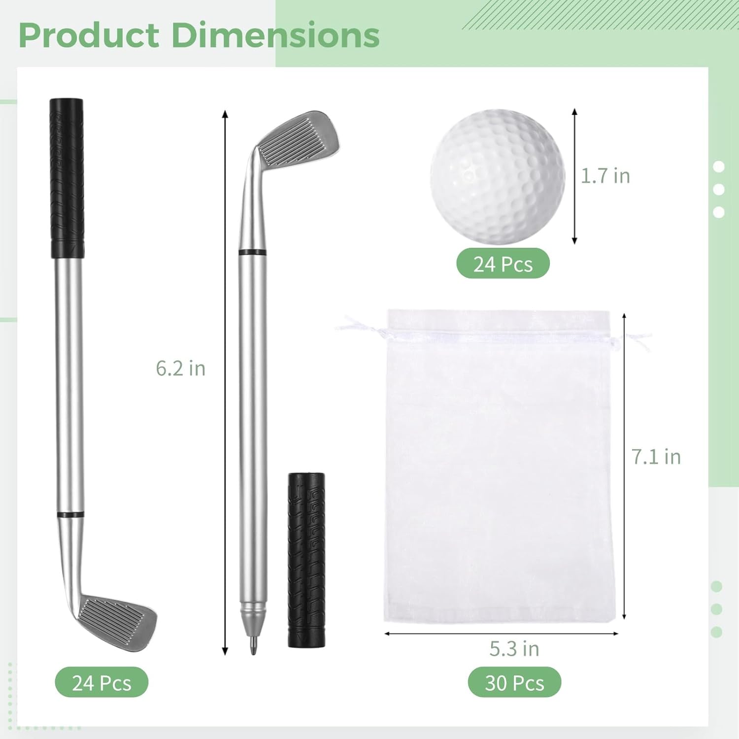 Mini Golf Club Ballpoint Pens Set 78 Pcs - Including 24 Golf Ballpoint Pens, 24 Golf Stress Ball, and 30 Organza Bags, Golf Club Props, Funny Golf-Themed Party Decorations, Sports Party Supplies
