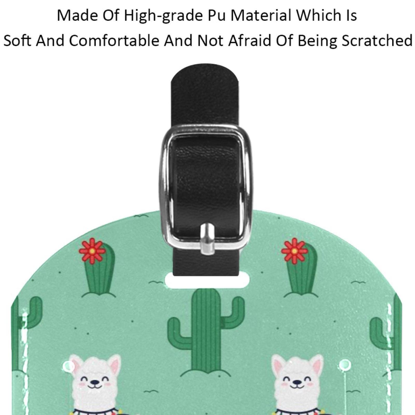 Confezione da 2 etichette per bagagli, motivo lama e cactus verde, in pelle PU, etichette per borse da viaggio con custodia per la privacy
