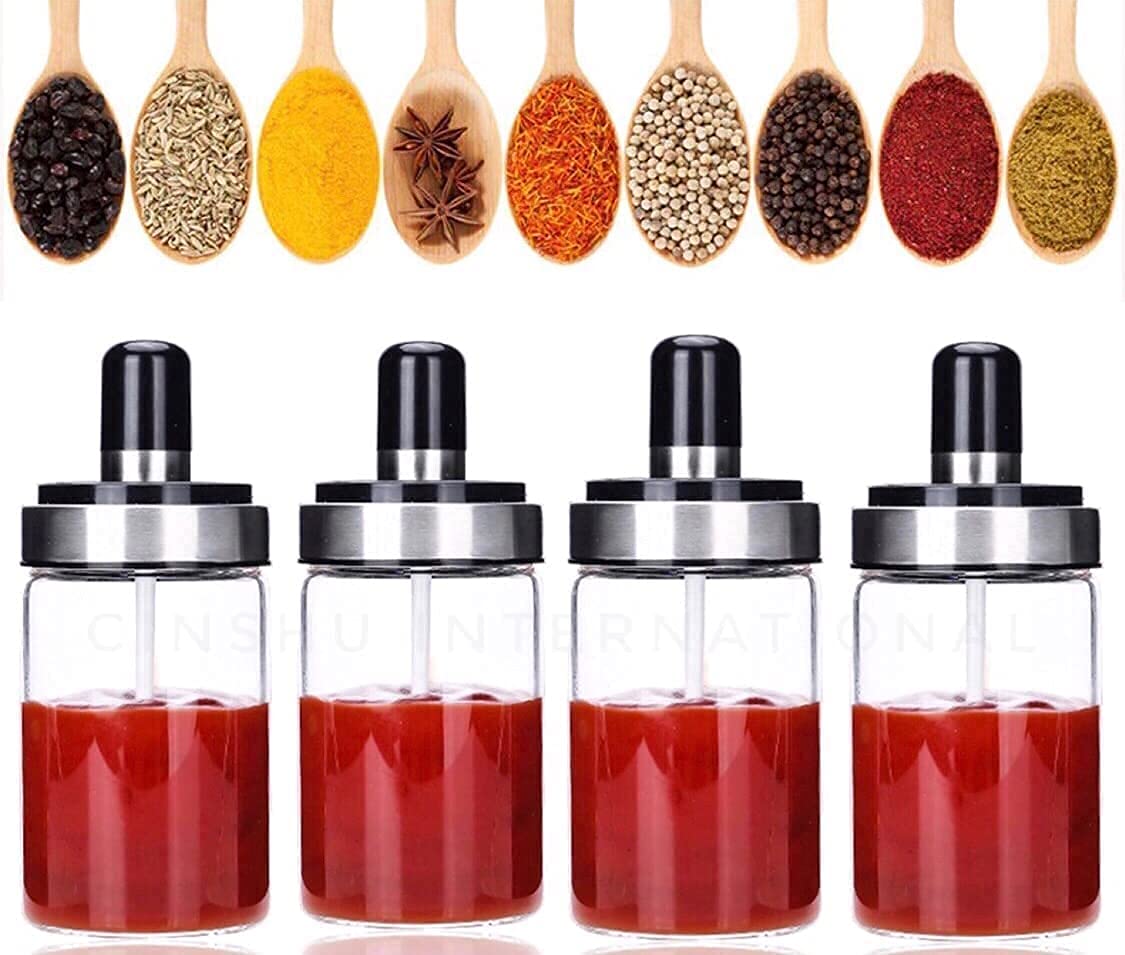 Bhaibandh High Borosilicate Glass Food and Pickle Storage Spice Jar with Spoon for Spice, Salt, Sugar (250ml, Transparent) - 4 Spoon Jar (B09531X8LL) Amazon Price History, Amazon Price Tracker