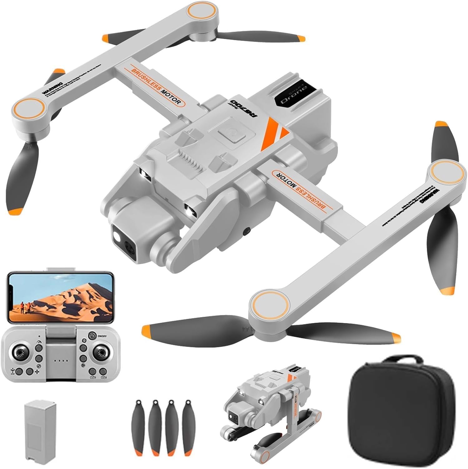 Brushless-Drone-Five-Sided-Obstacle-Avoidance-with-4K-1080P-HD-Dual-Camera-WIFI-FPV-Gesture-Selfie-Flips-Mode-App-One-Key-Headless-Mode-functionality-With Remote Display