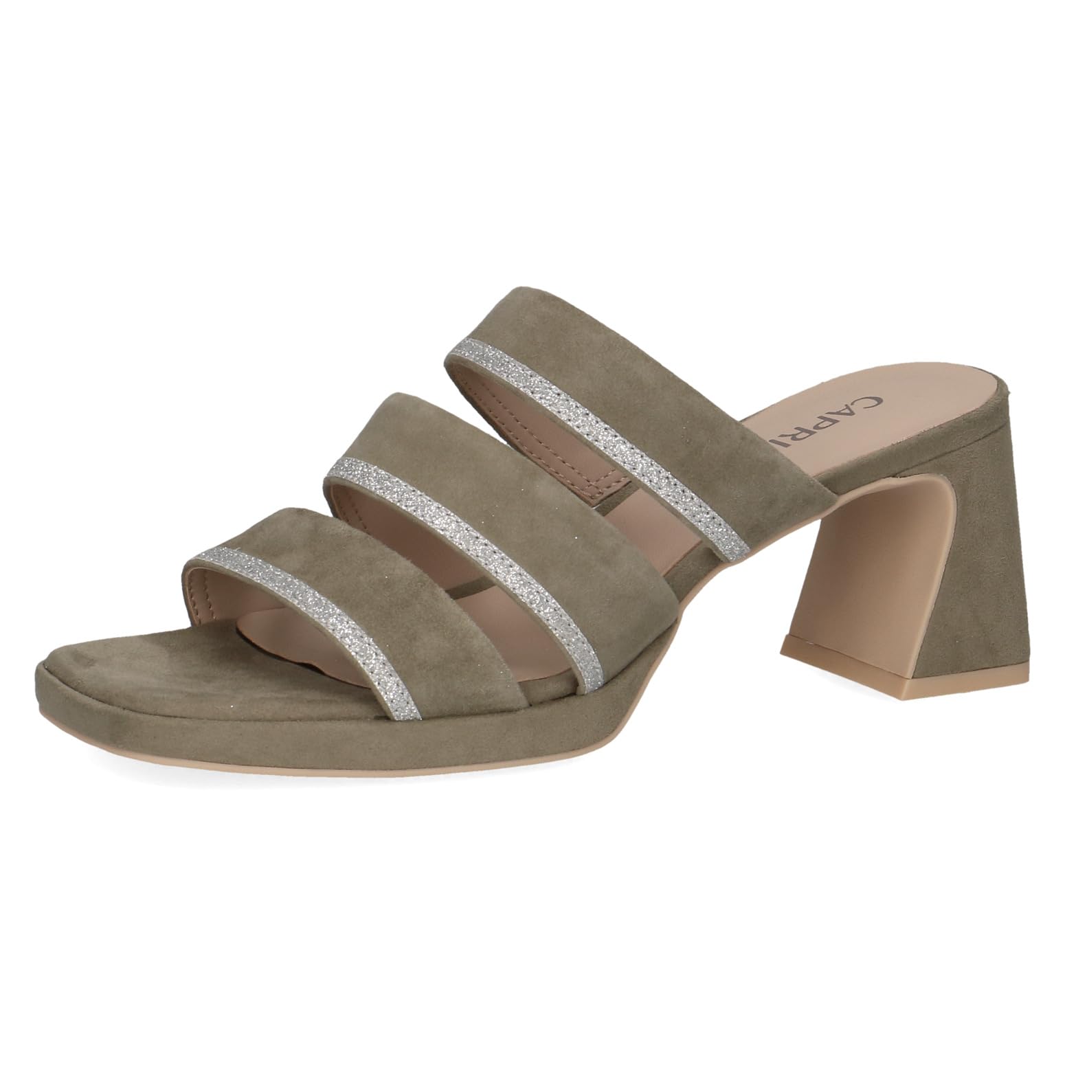 CAPRICE Women's leather mules with heel, Green (Olive Suede), 3.5 UK