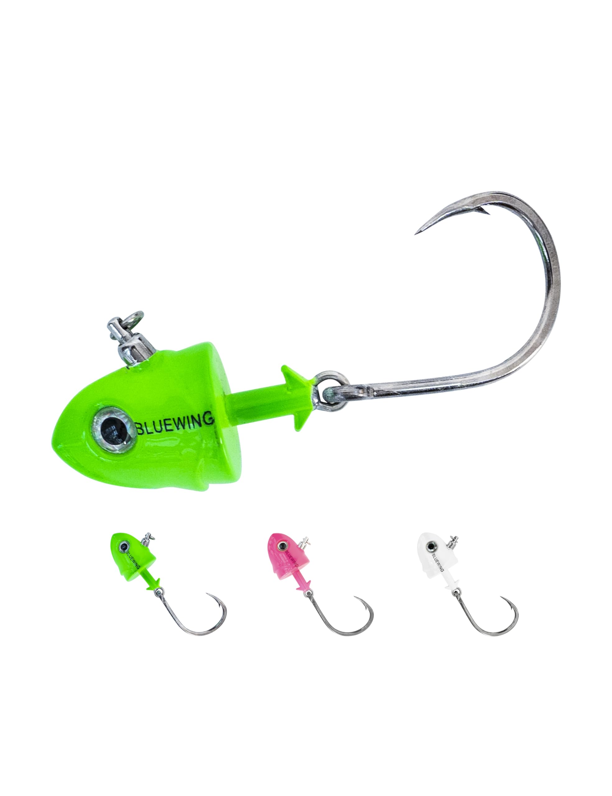 BLUEWING Jig Heads Saltwater 2oz,3oz,4oz,5oz,6oz,7oz Swimming Jigheads 1pc with High Carbon Steel Swing Hook and 6in/9in Replacement Tail Big Game Fishing Lures