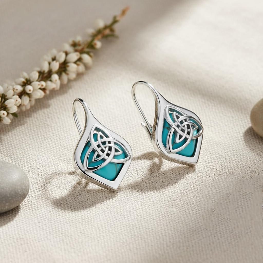 Prismata Turquoise Earrings for Women 925 Sterling Silver Turquoise Dangle Drop Leverback Earrings Western Jewelry Gifts for Women Mom Her - Image 3