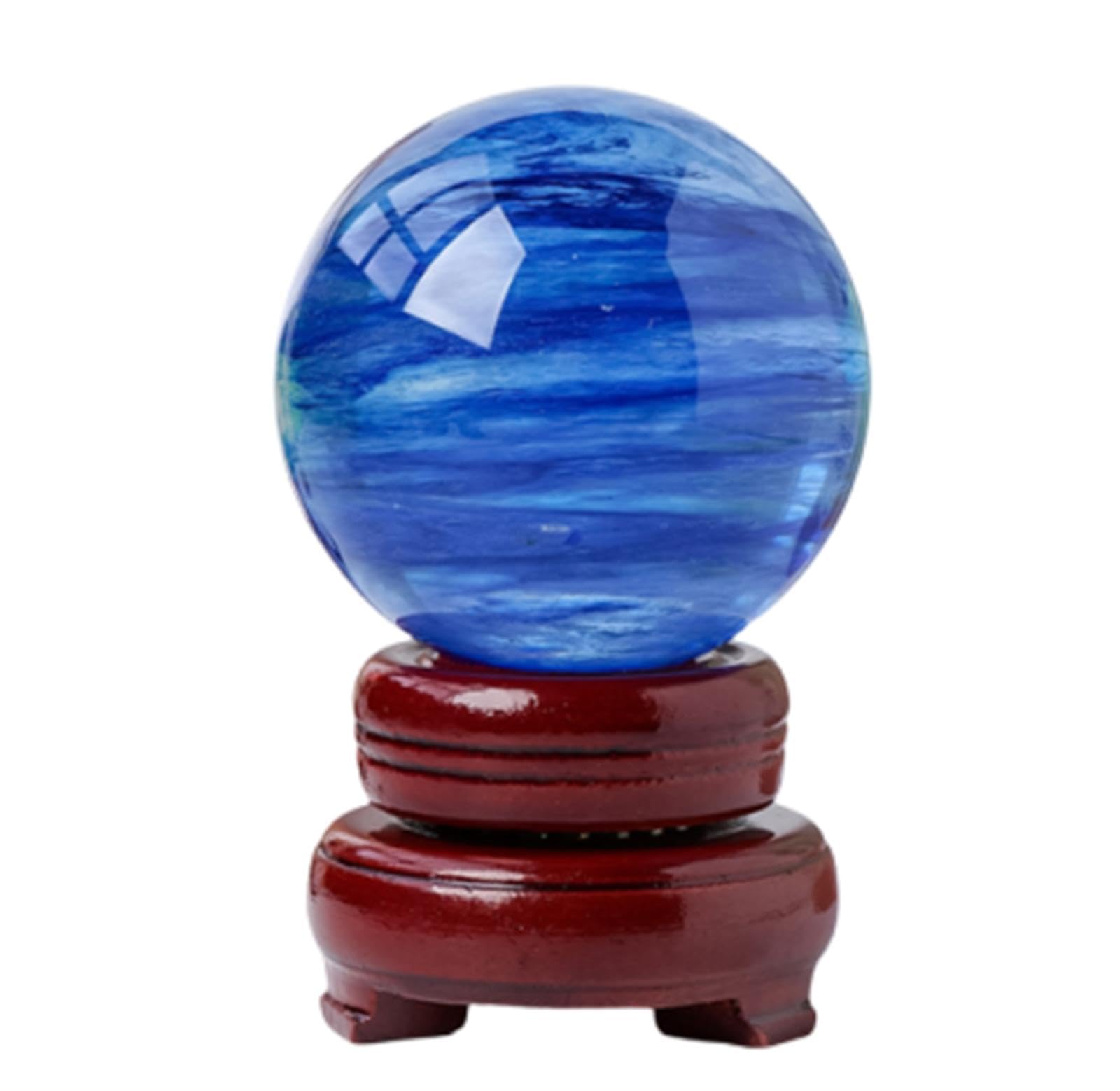 XGINERFEX Blue Smelting Stone Quartz Crystal Ball Crystals Sphere Feng Shui Spiritual Tabletop Sculpture Ornaments with Stand,90mm Gemstone Stone