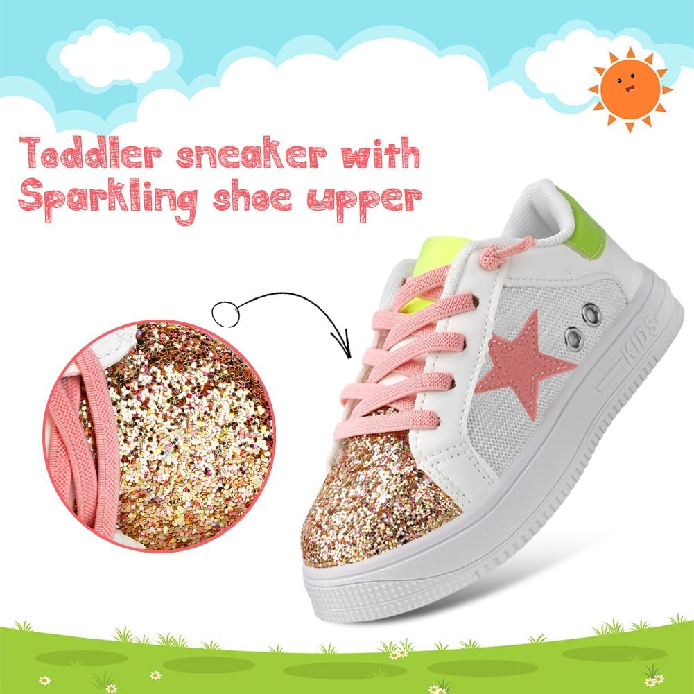 Girls Sneakers Glitter Tennis Shoes Lightweight Non-Slip Running Walking Shoes for Toddler/Little Kid/Big Kid - Image 4