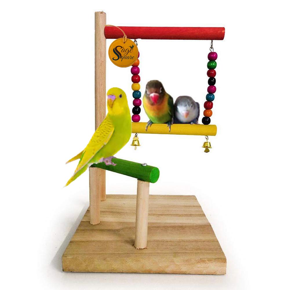 Sage Square Two Levels Training Gym Cum Exercise Stand with Natural Wood Playful Bird Stand/Bird Toy (Small Birds) (B087632PJJ) Amazon Price History, Amazon Price Tracker