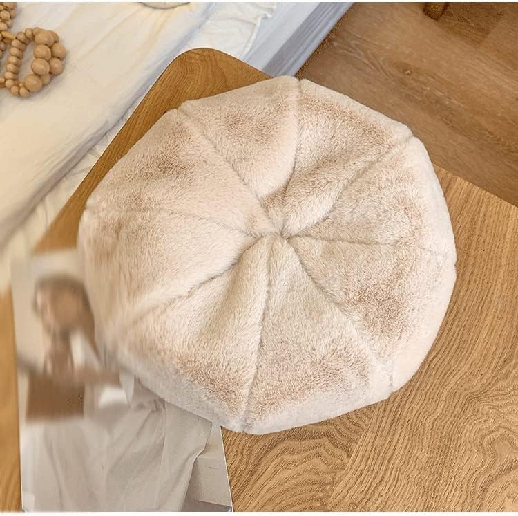 Women Winter Fuzzy Plush Beret Cap Rhinestone Faux Pearl Embellished Painter Beanie Hat