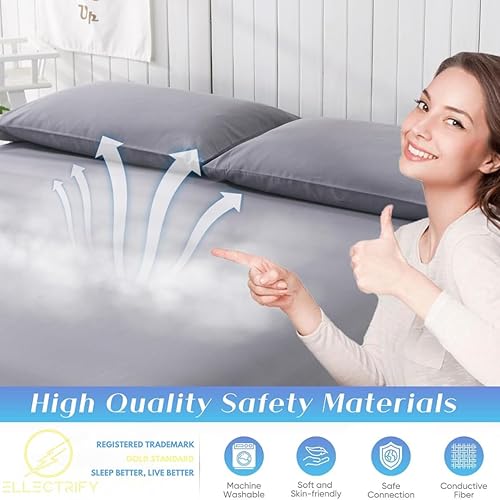 Miniatura 3 de Grounding - Sábana bajera ajustable  5% plata pura y 95% algodón orgánico  Cable de conectividad para tierra, sueño y cama  Individual, matrimonial,