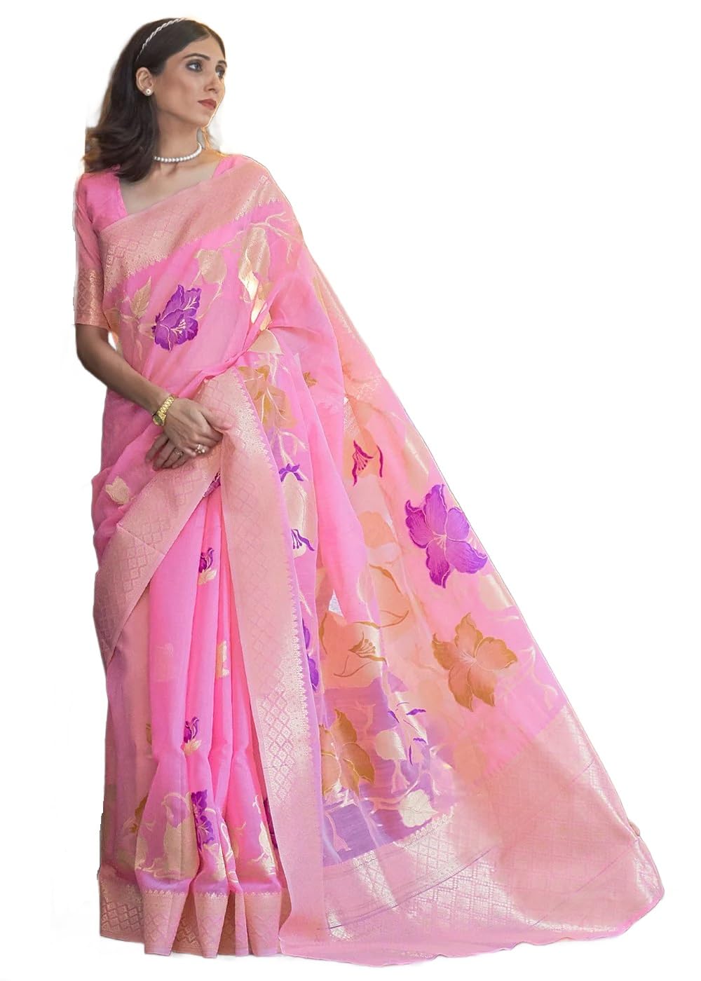 Womens Kanjivaram Banarasi Silk Saree Patola saree with Unstitched blouse piece 6 Yard