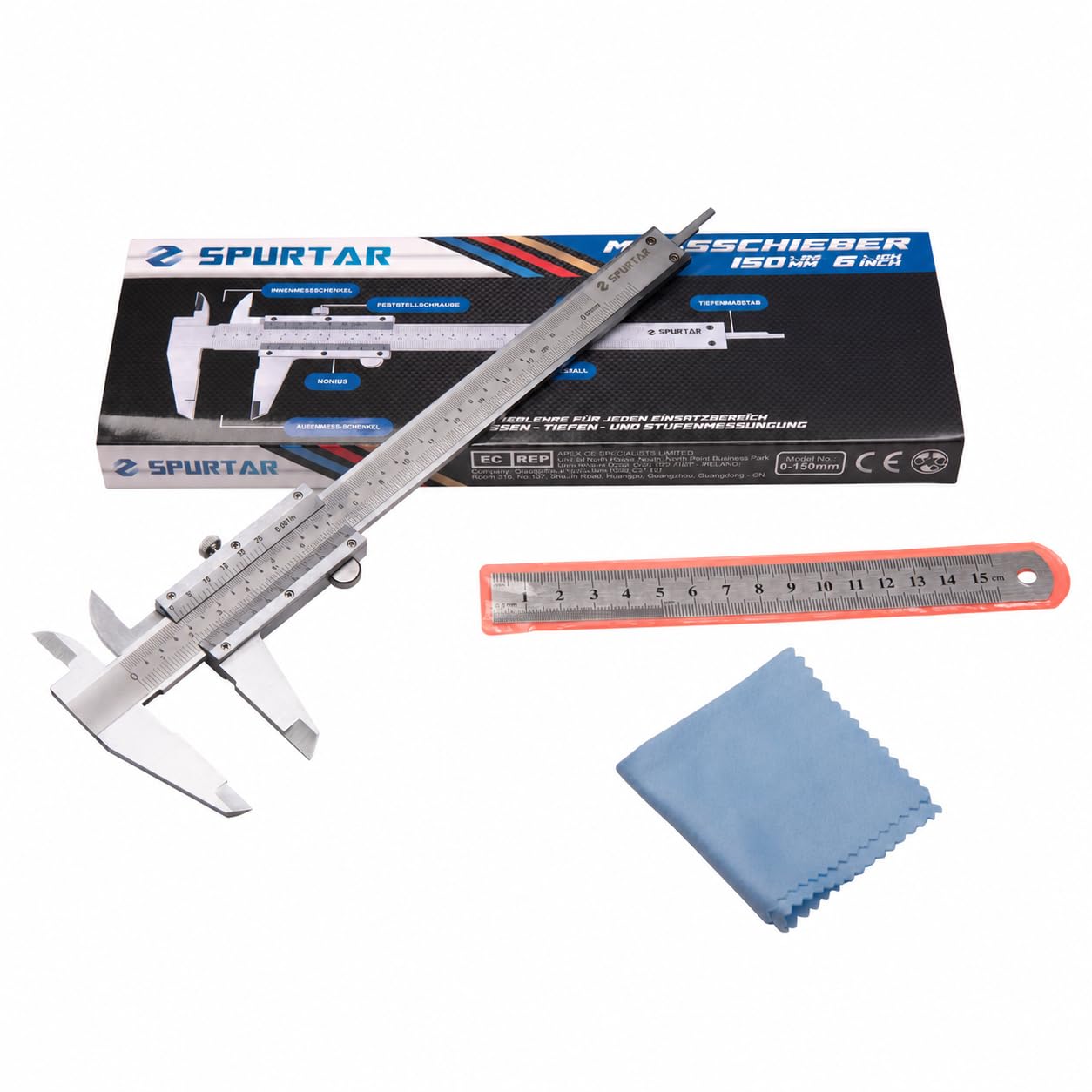 Spurtar Calibre 150 mm 6 pulgadas analógico medición diámetro profundidad 0,02 mm 0,001 pulgadas