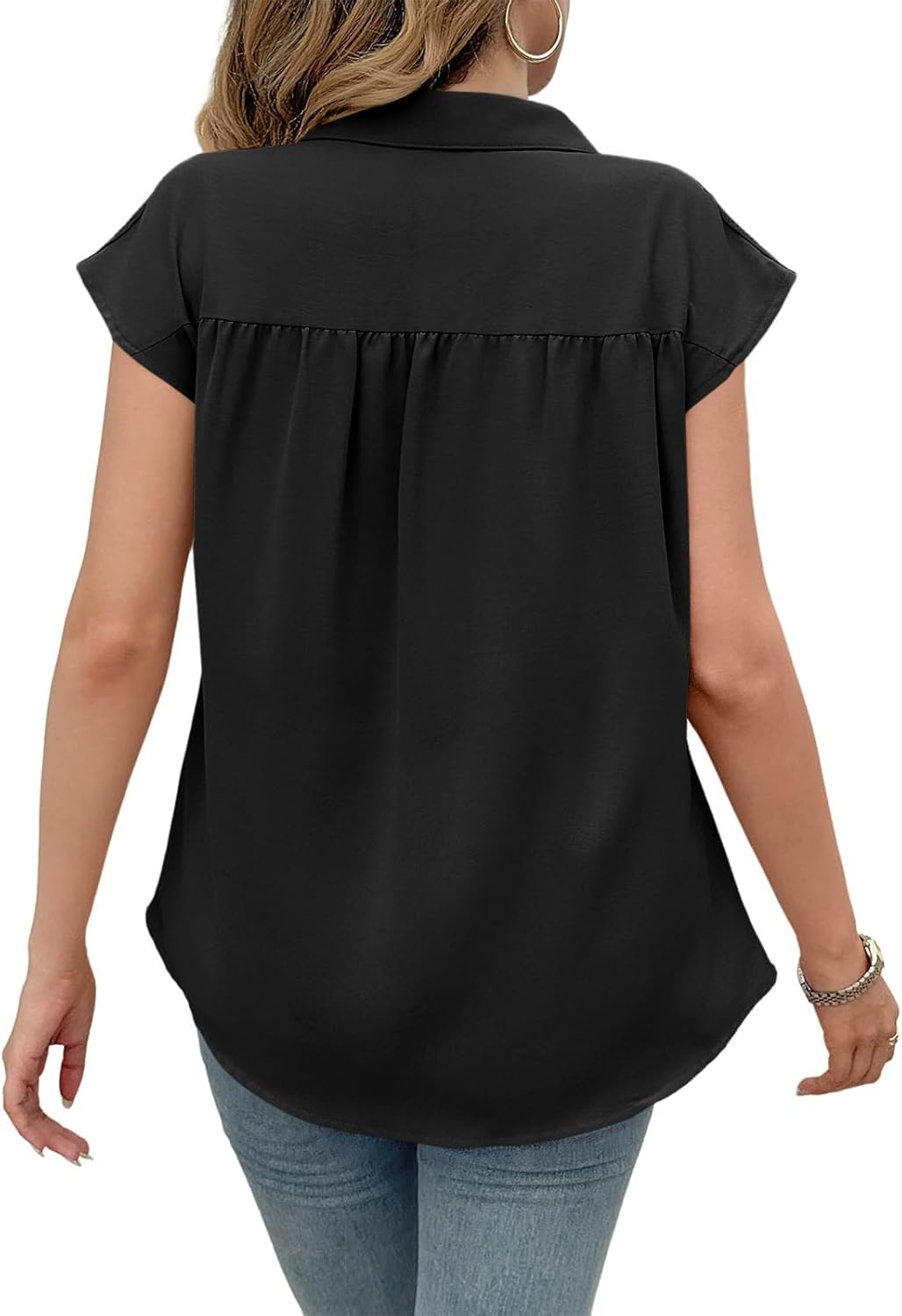 Yousify Womens Dressy Casual Tops Business Work Blouses Button Down Shirts Cap Sleeve V Neck Tshirt - Image 6