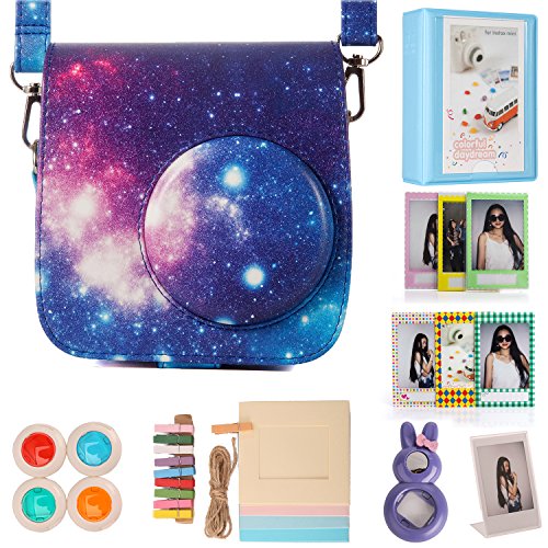 Woodmin Compatible Galaxy 7s PIC-300 Case Accessories Bundle Kit for Fujifilm Instax 7s and Polaroid PIC-300 Camera (Case/Polaroid Album/Instax Photo Frames/Film Stickers/Filters/Selfi-Lens)