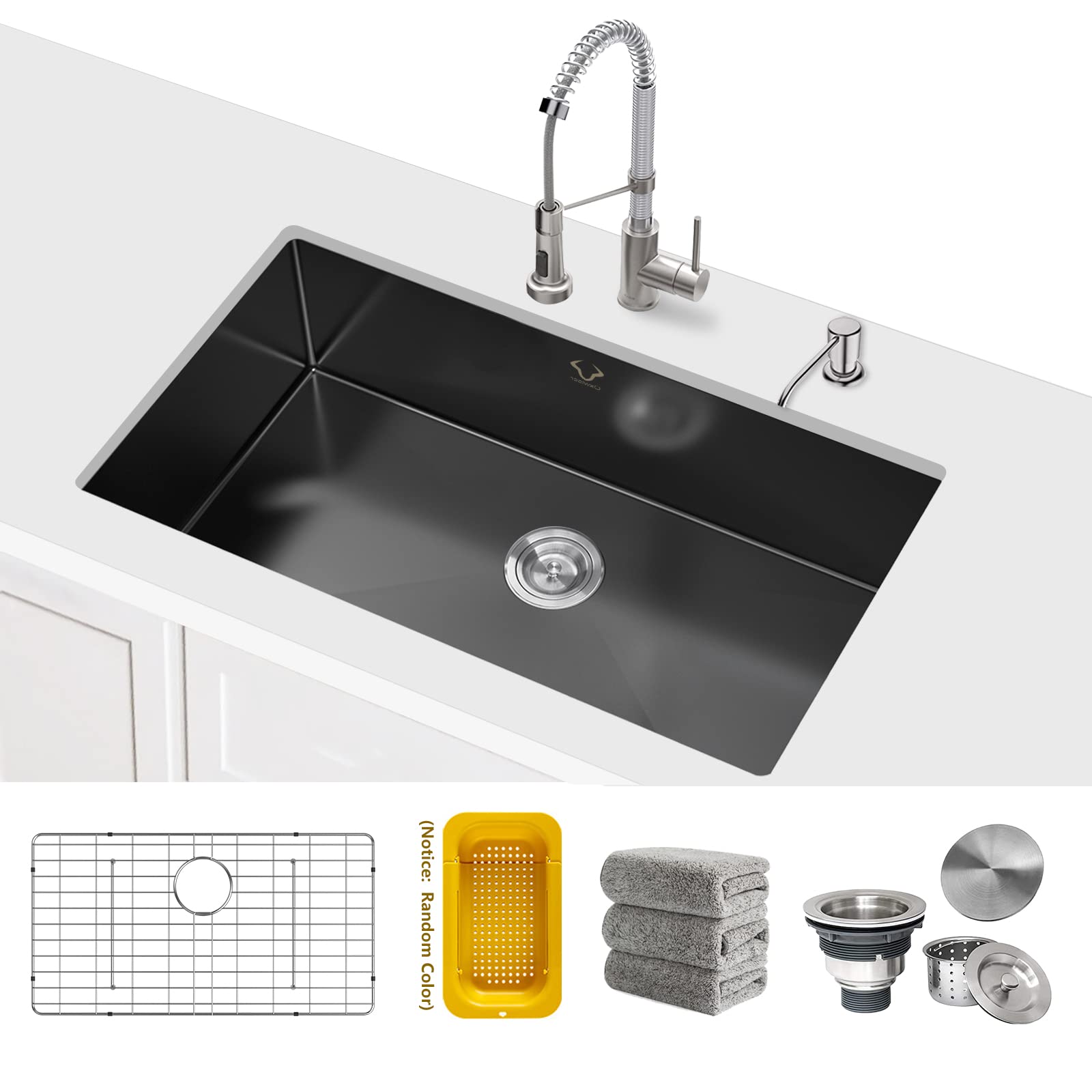 30x18 inch Undermount Single Bowl Stainless Steel Sink in Gun Metal Black Finish with Accessories