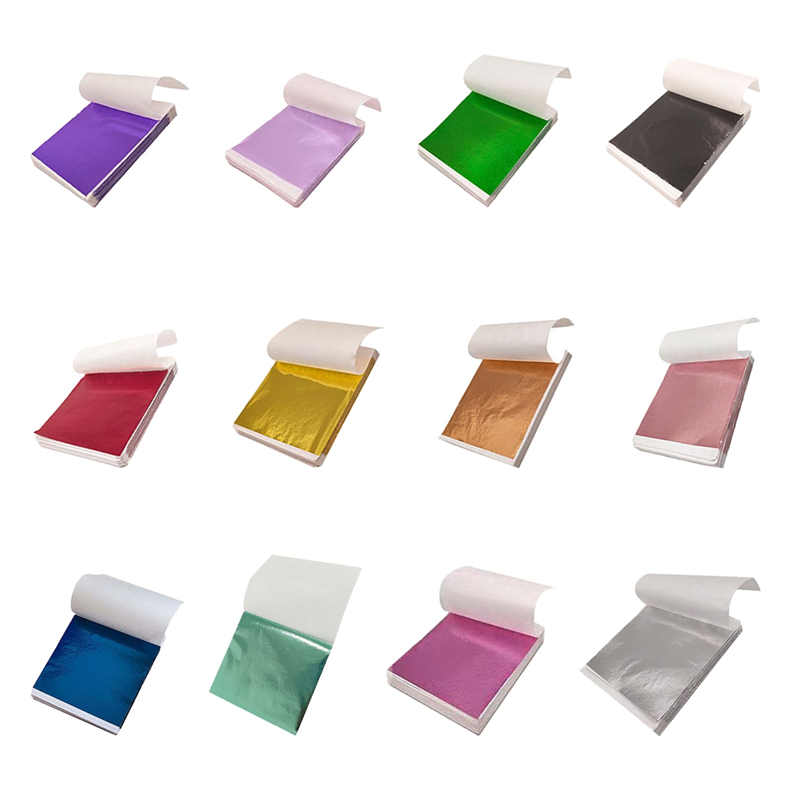 Gold Leaf Sheets Silver Leaf Sheets, 240 Sheets 12 Colors Gold Foil for Nails, 9.5 x 8.5cm Multipurpose Coloured Foil Sheets for Nails Craft Art DIY Projects, Art Decoration