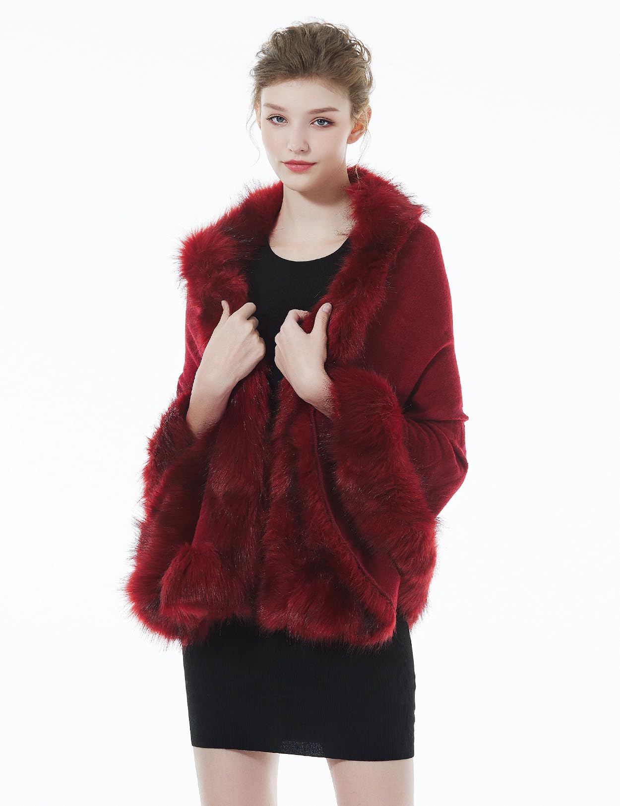 BEAUTELICATE Estola de Pelo Mujer Chal de Piel Sintética de Conejo Capa de Abrigo Punto Poncho Cardigan para Boda Fiesta Invierno