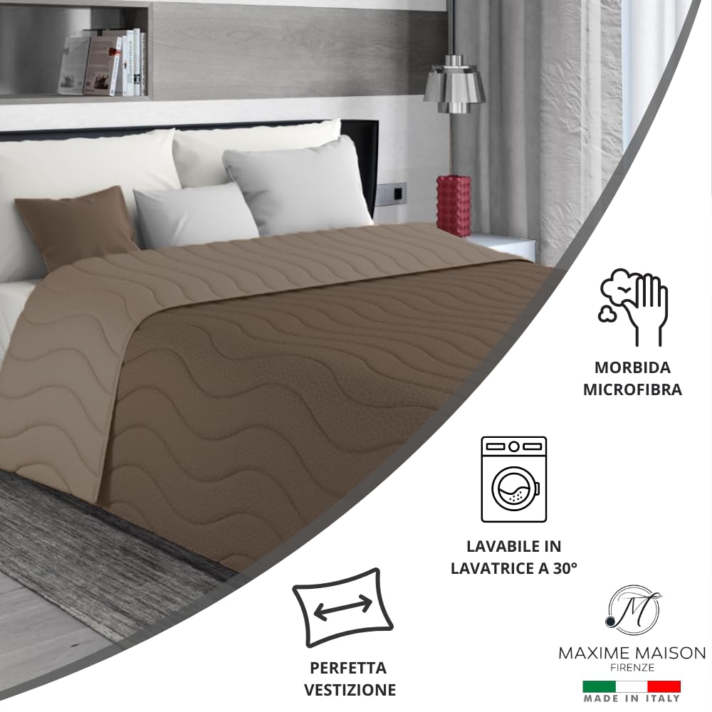 MAXIME MAISON - Dessus de Lit 2 Personnes 240x260 (100 GR/mq) Couvre Lit 2 Personnes 240x260, Couverture Lit, Dessus de Lits et Couvre-Lits, Jeté de Lit Double Face (Marron/Moka)