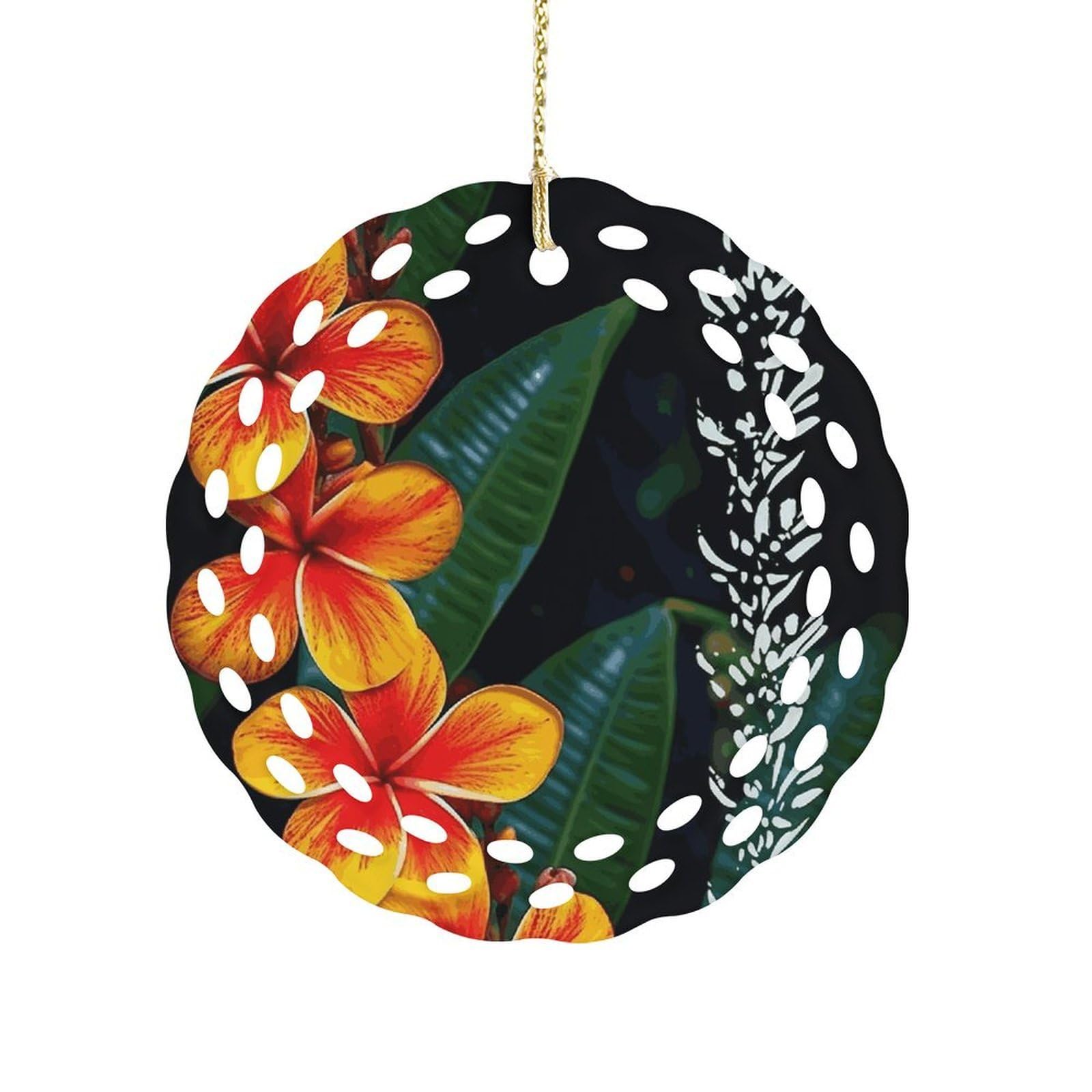 Fodpand Women's Style Eye-Catching Hawaiian Flowers Ceramic Ornament For Home Decor 3.2" Round Tree Decoration Christmas Ornaments For Men Double-Sided Design