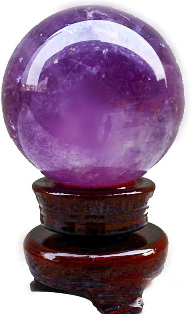 KIMINI Natural Amethyst Ball (1.2 In.) Crystal Ball Sphere with Wooden Stand (Natural Amethyst)
