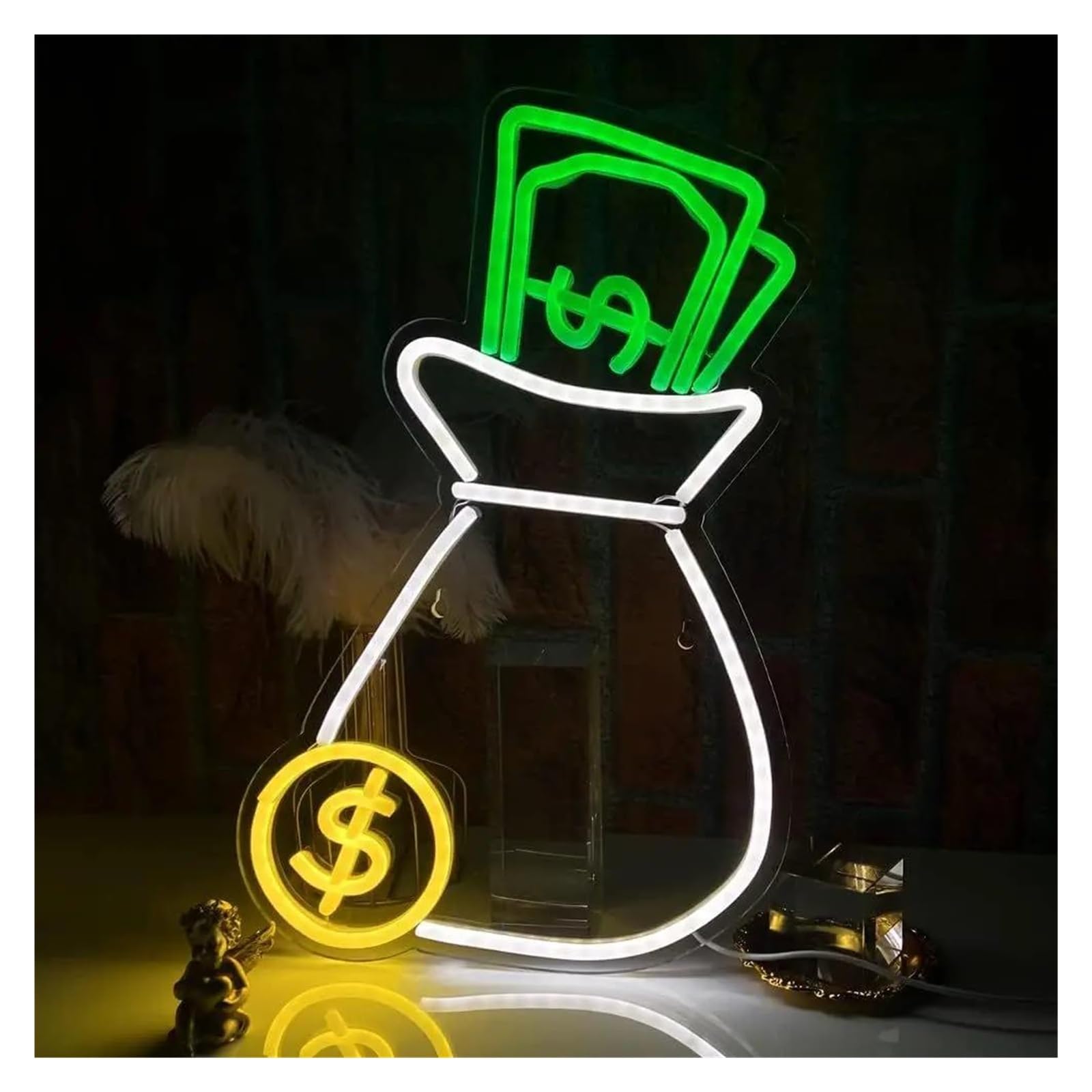 LEMST Signs Lamp Money Bag Neon Sign for Neon Sign for Bedroom Bank Bar Restaurant Wall Decoration Holiday 25x42.5cm