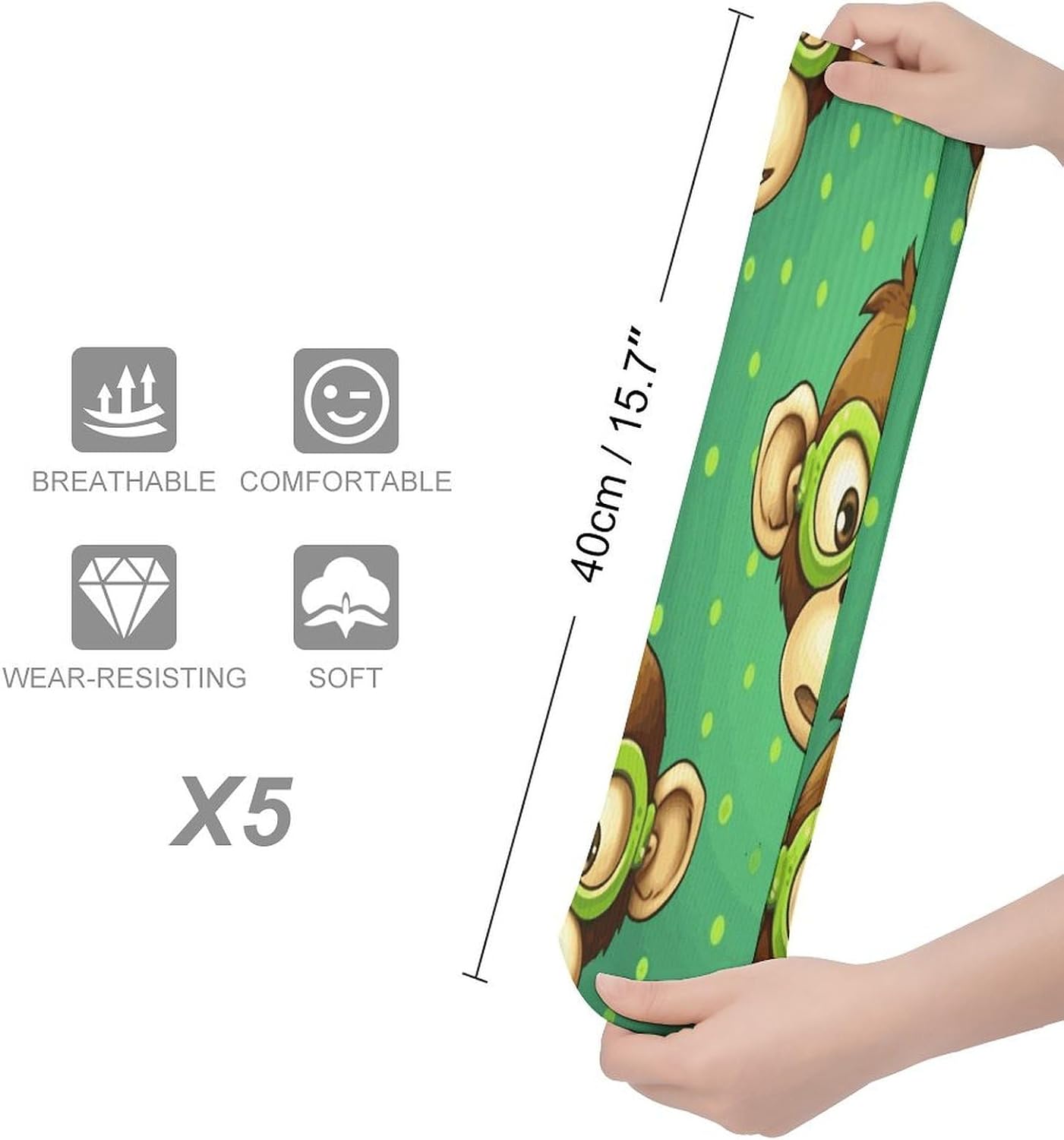 Green Clever Monkey Stocking - Cute Casual Long Athletic,Crew Sock for Men Women,Running Socks Soft Breathable for Gift