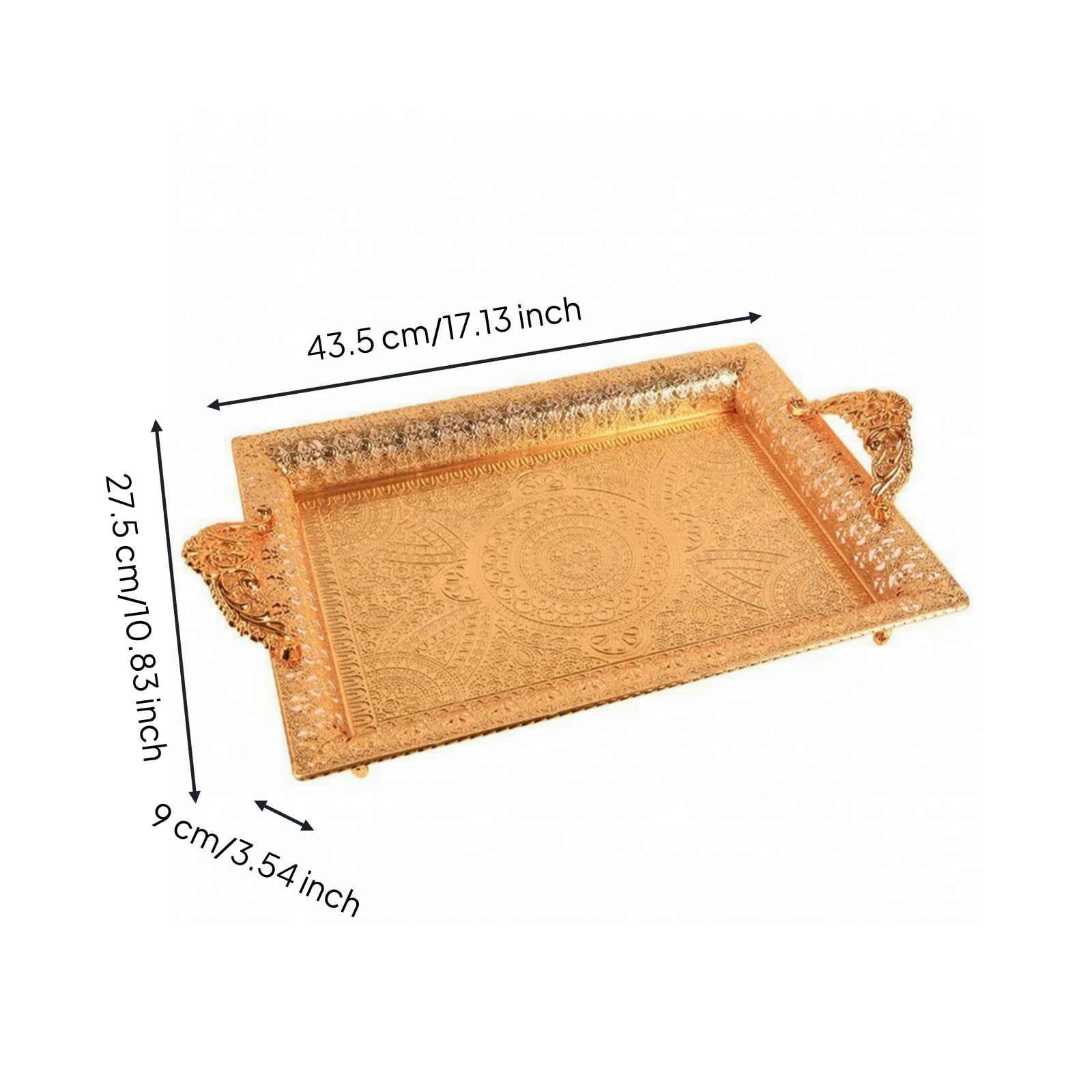 TISHITA Bandeja Rectangular Elegante, Oro
