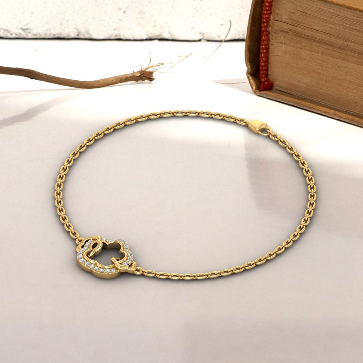 1/10 Carat Natural Diamond Flower Chain Bracelet for Women in 925 Sterling Silver or in 18K Yellow Gold over Sterling Silver (6.5 Inch to 8 Inch)