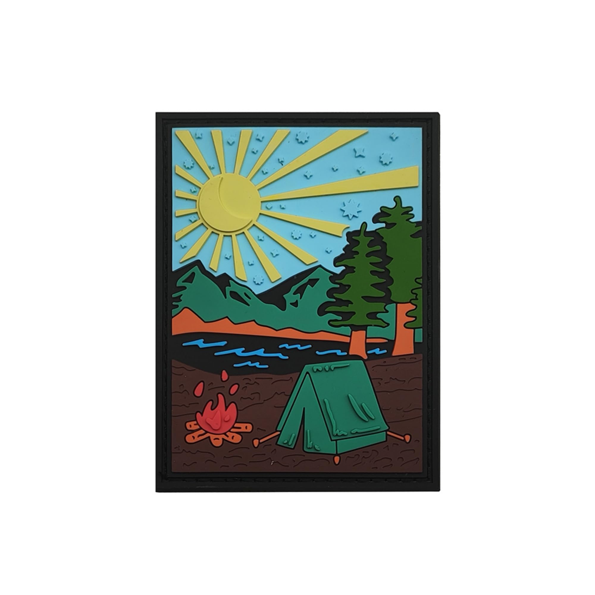 Camping Scene PVC Morale Patches, Camping at Night Outdoors Adventure Decorative Repair Patch, Camping Illustration Camp Life Sewing Appliques for Clothes Backpacks, 3.15 x 2.28 Inch