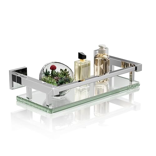 Alise Glass Shelf for Bathroom 12 Inch,Polished Chrome Floating Glass